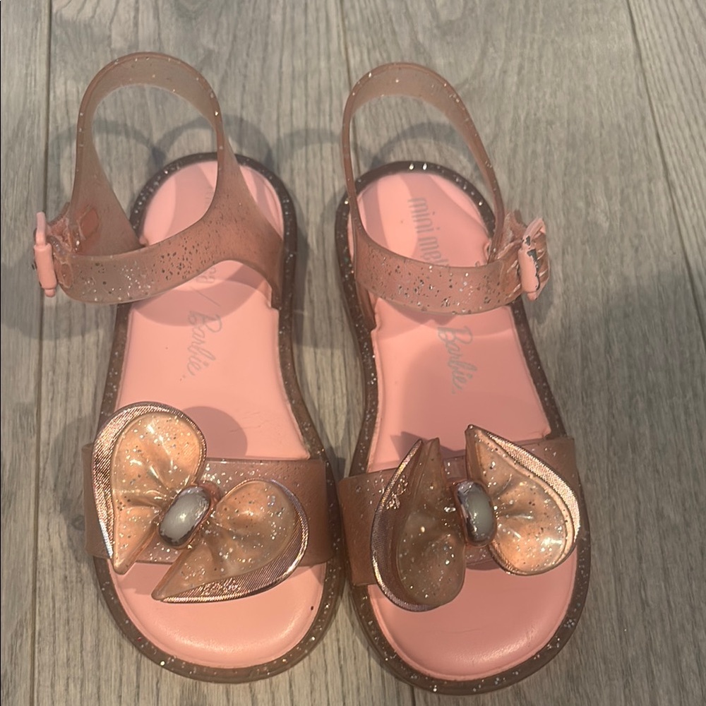 Mini Melissa Pink Glitter Mini Mar x Barbie Sandals